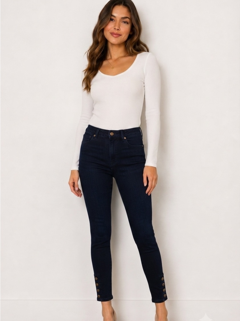 LOFT Dark Indigo Ankle Skinny Jeans with Button Hem